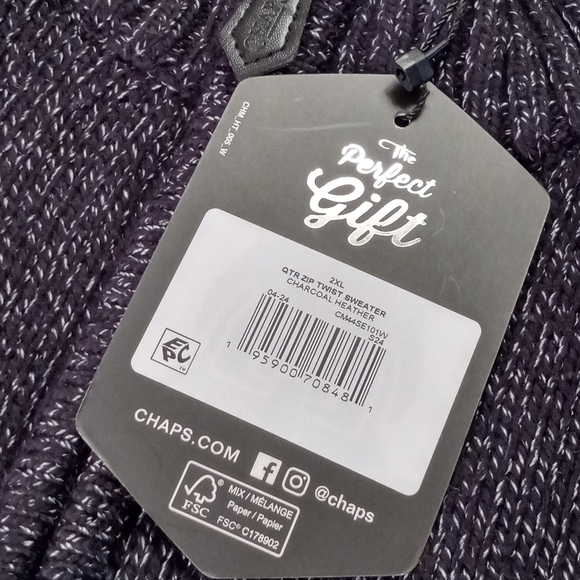 Chaps Men's Charcoal Heather Twist Knit Quarter-Zip Sweater NWT - Picture 4 of 6
